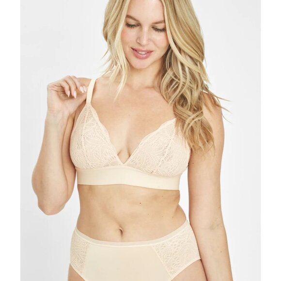 NWT LIVELY Toasted Almond Sheer Plunging Lace Triangle Bralette Bra, Size S - Picture 1 of 15